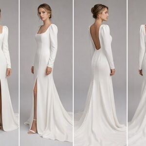 6. Elegant White Long Sleeve Bridal Gown with Back Scoop